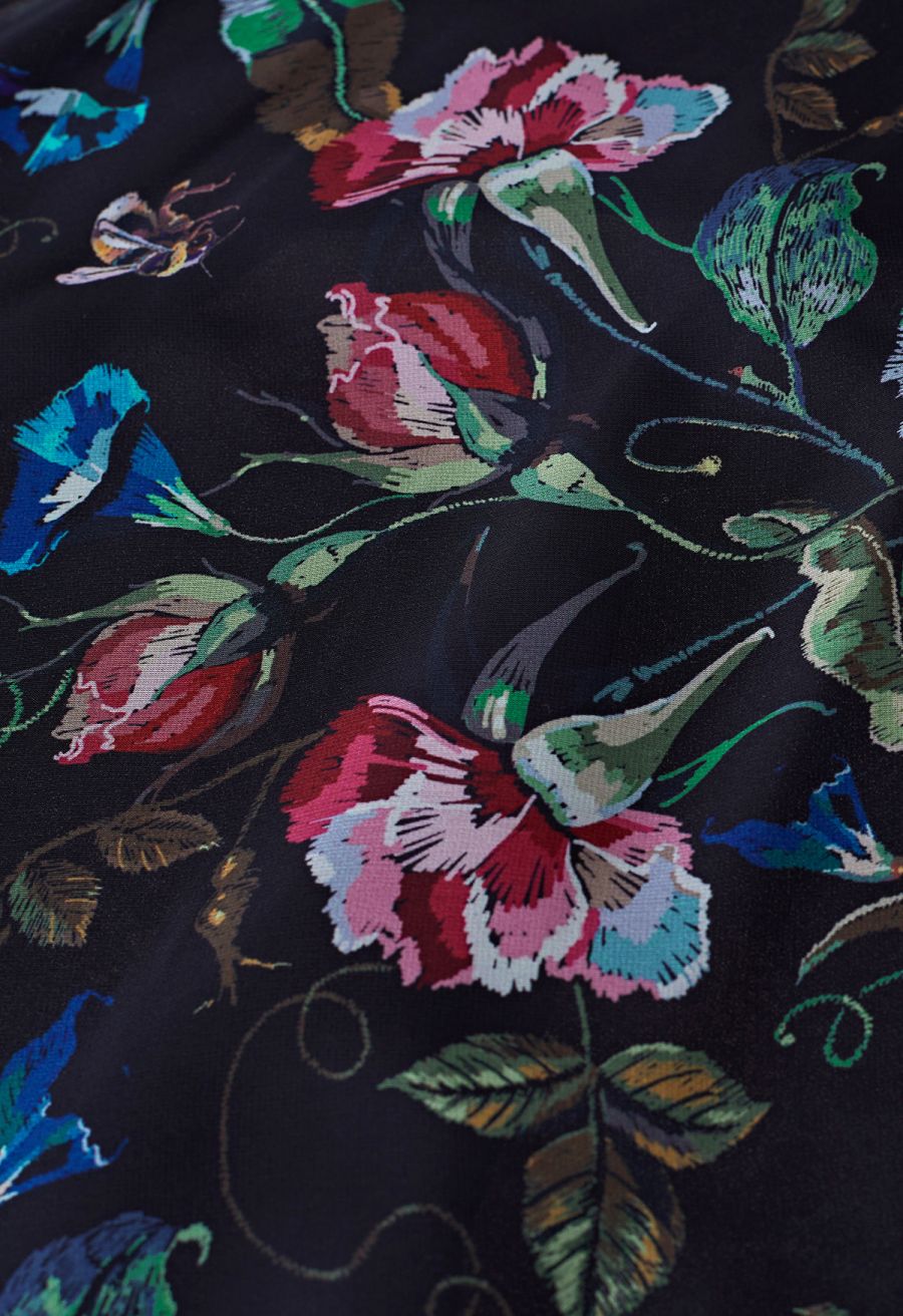 Blooming Carnation Printed Chiffon Maxi Skirt