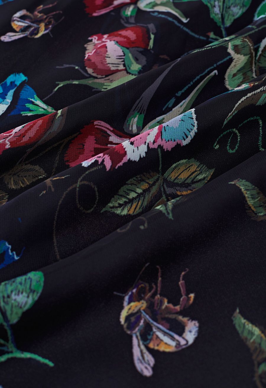 Blooming Carnation Printed Chiffon Maxi Skirt