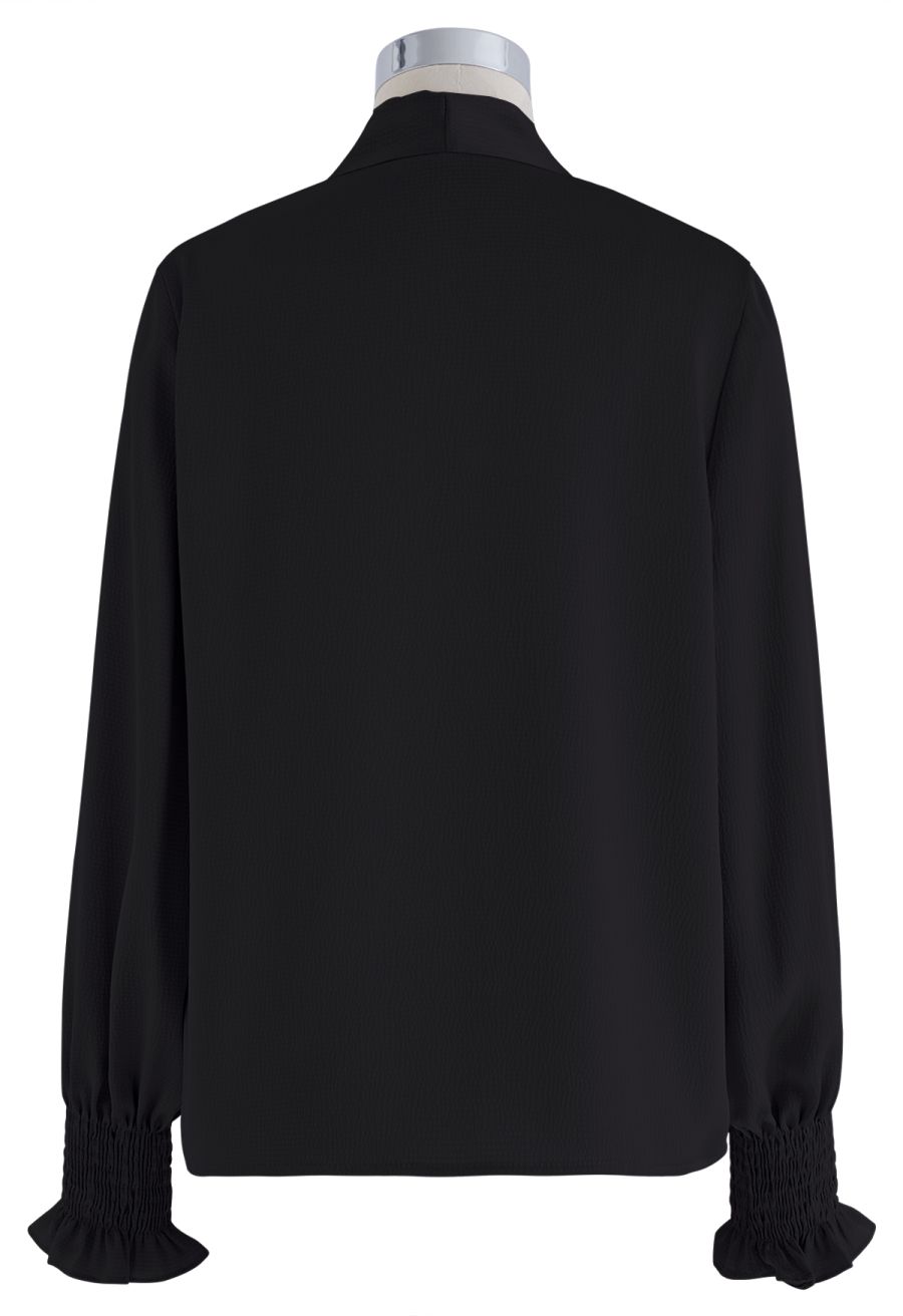 Rose Bowknot Embossed Shirt in Black