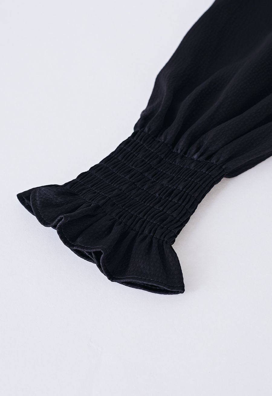 Rose Bowknot Embossed Shirt in Black