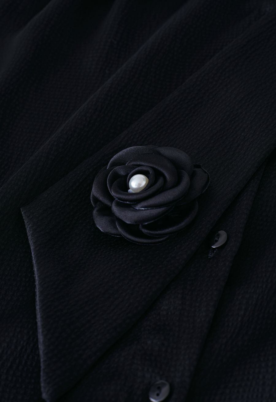 Rose Bowknot Embossed Shirt in Black