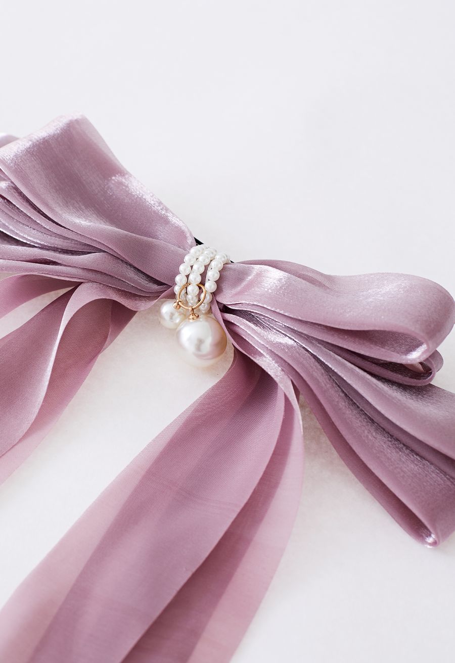 Organza Bowknot Pearl Hair Clip in Mauve