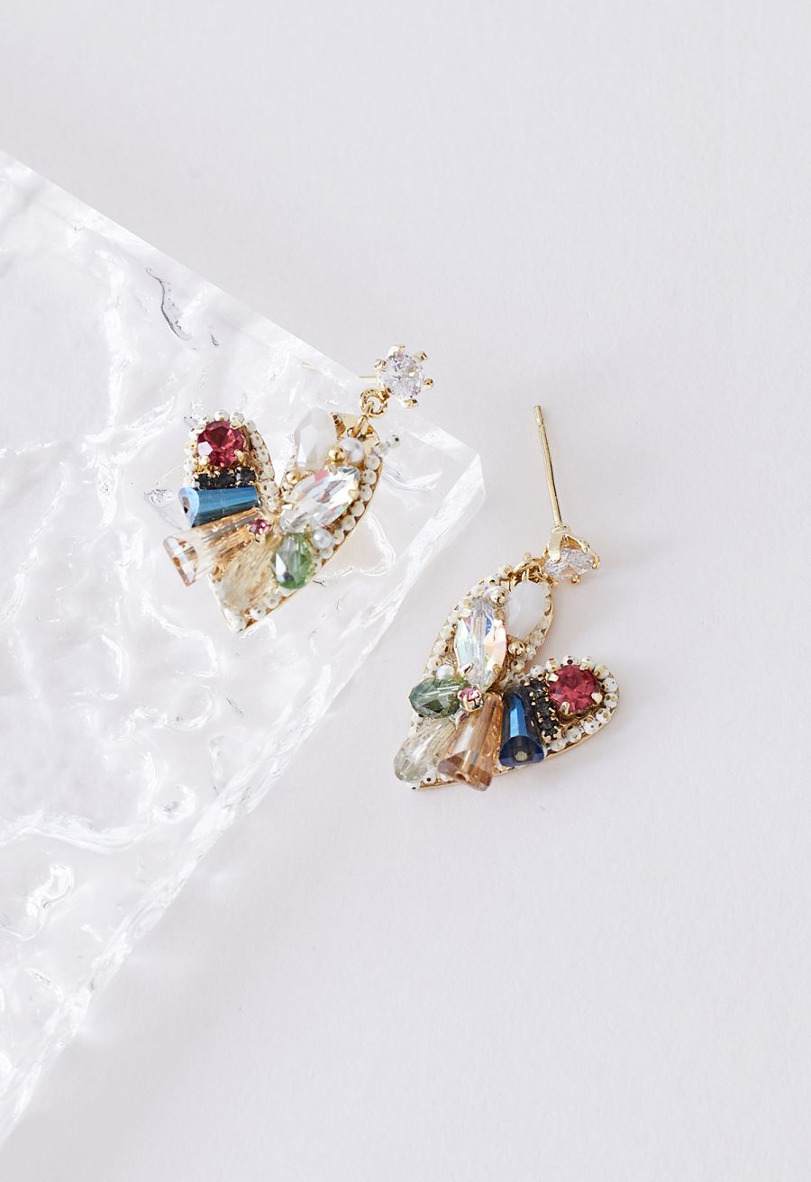 Multi Gem Heart Shape Earrings