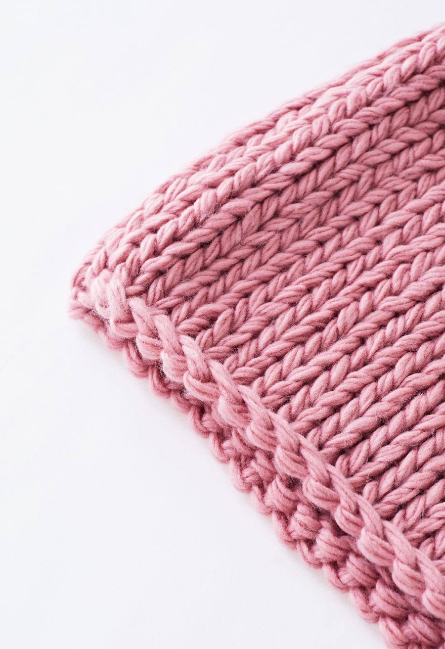 Color Block Balloon Sleeve Chunky Hand Knit Sweater in Pink