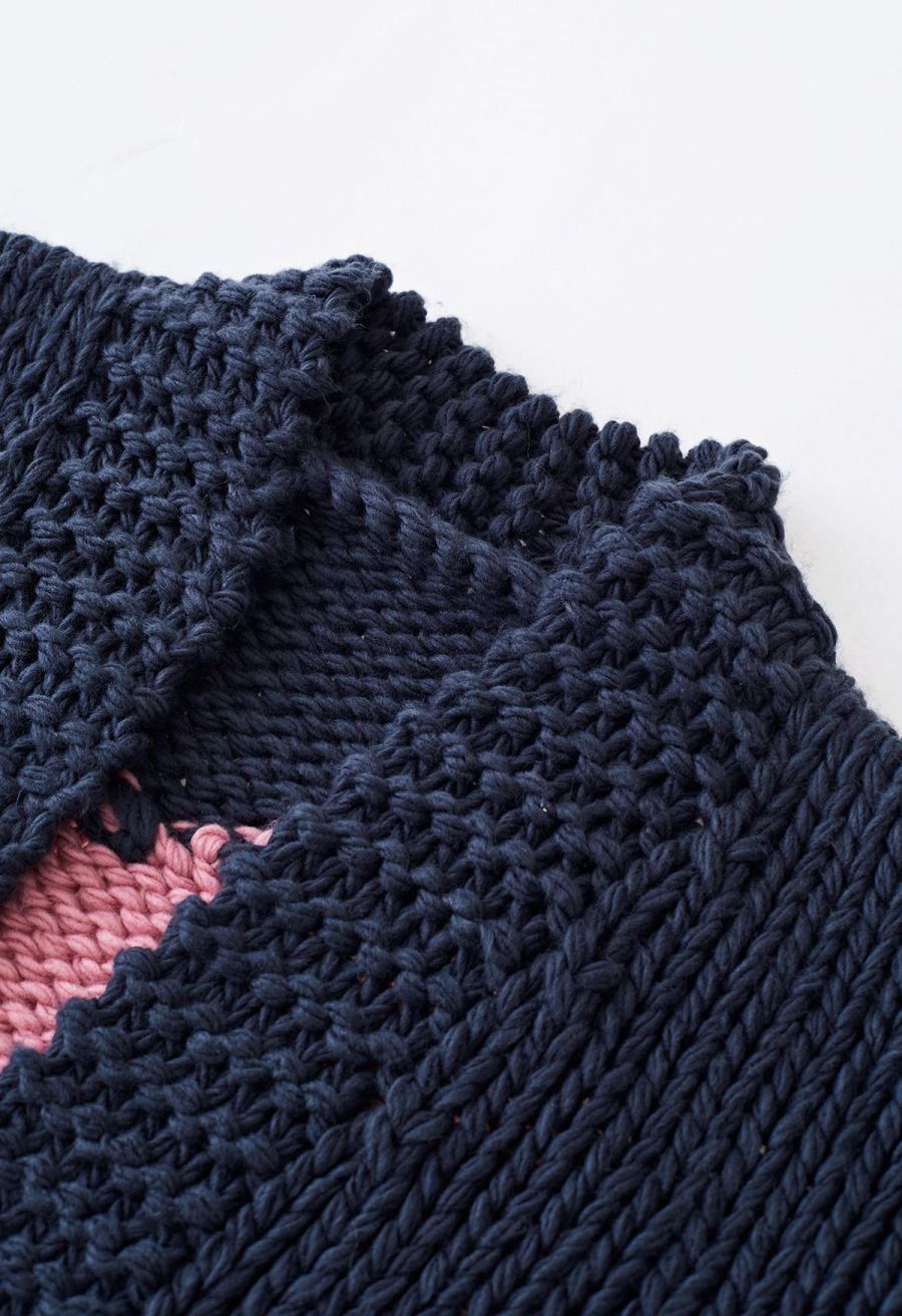 Key to My Heart Hand Knit Chunky Cardigan in Navy