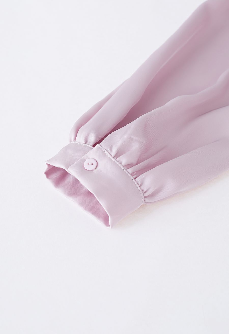 Organza Bowknot Pearl Satin Shirt in Pink