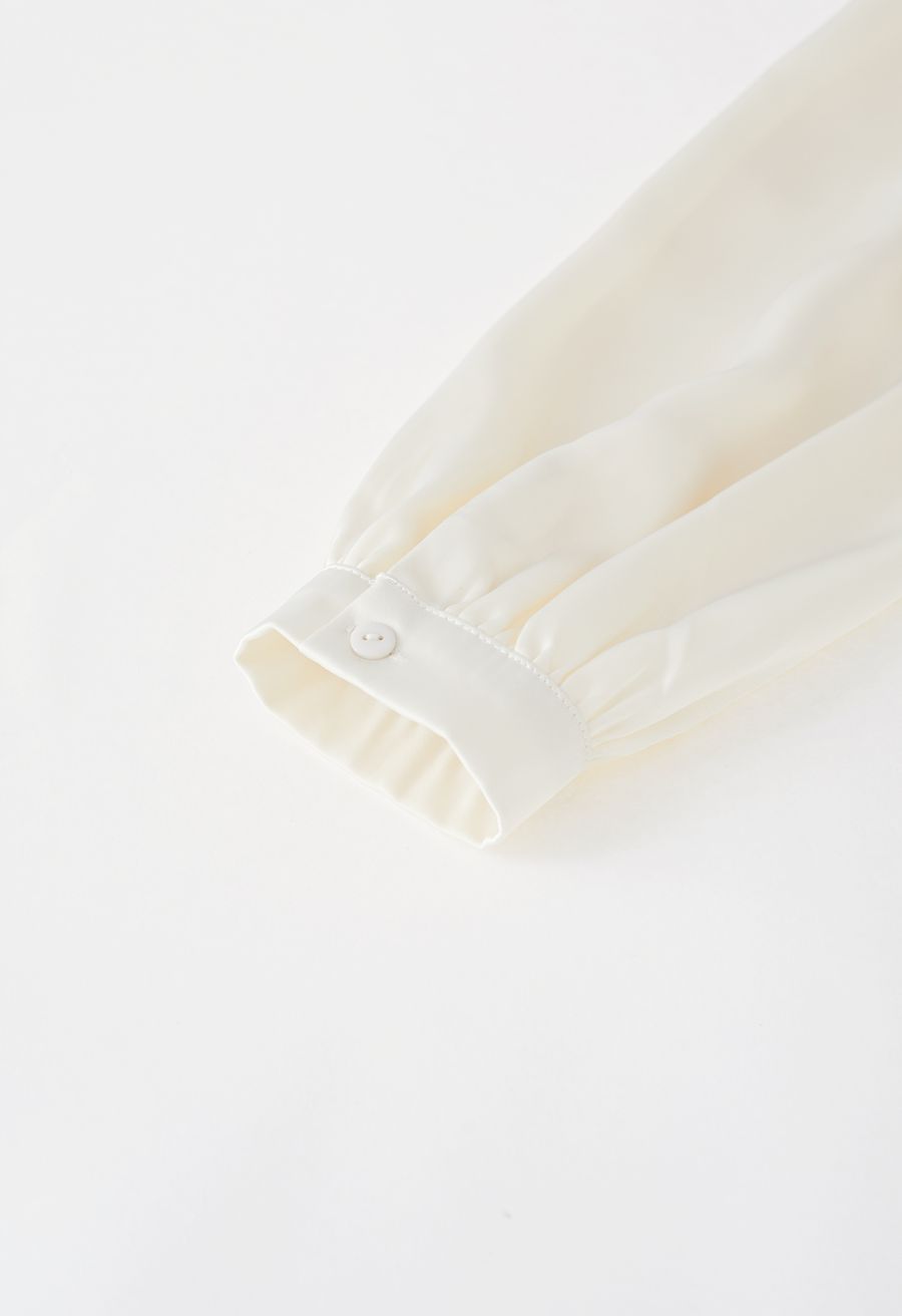 Organza Bowknot Pearl Satin Shirt in Light Yellow