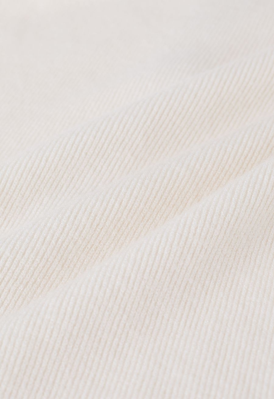 V-Neck Button Down Knit Midi Dress in Cream