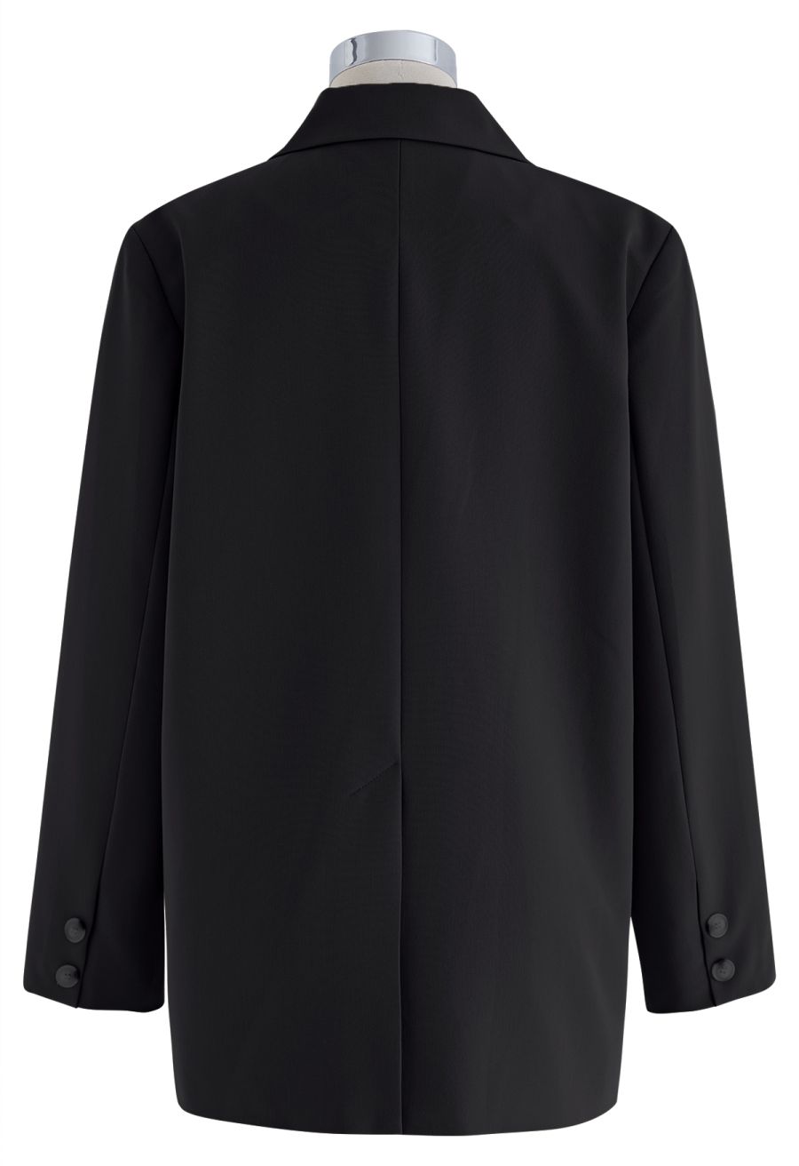 Side Pleat Single-Breasted Blazer in Black