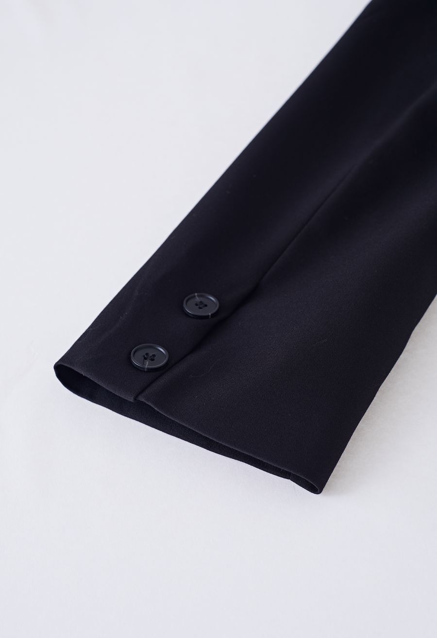 Side Pleat Single-Breasted Blazer in Black