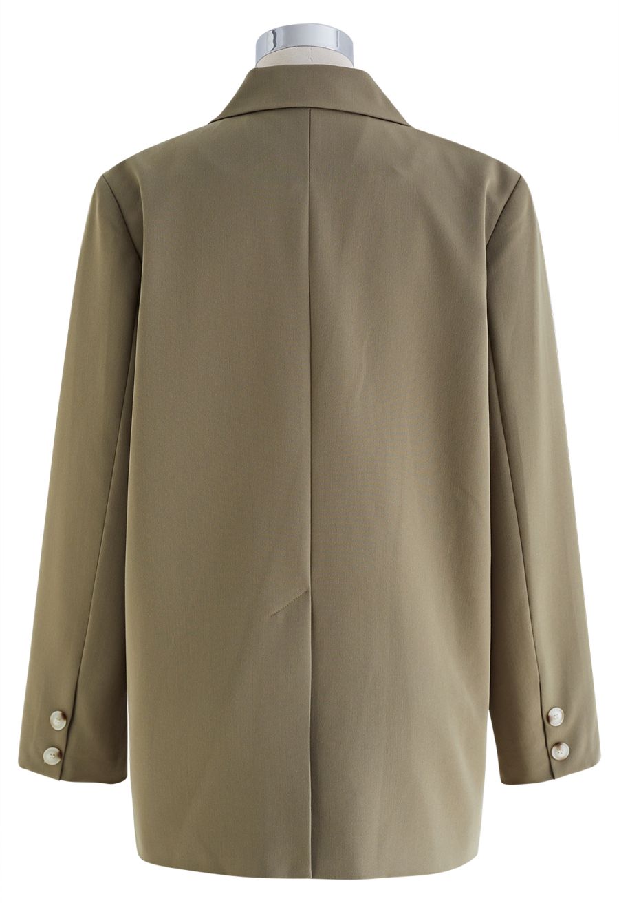 Side Pleat Single-Breasted Blazer in Khaki
