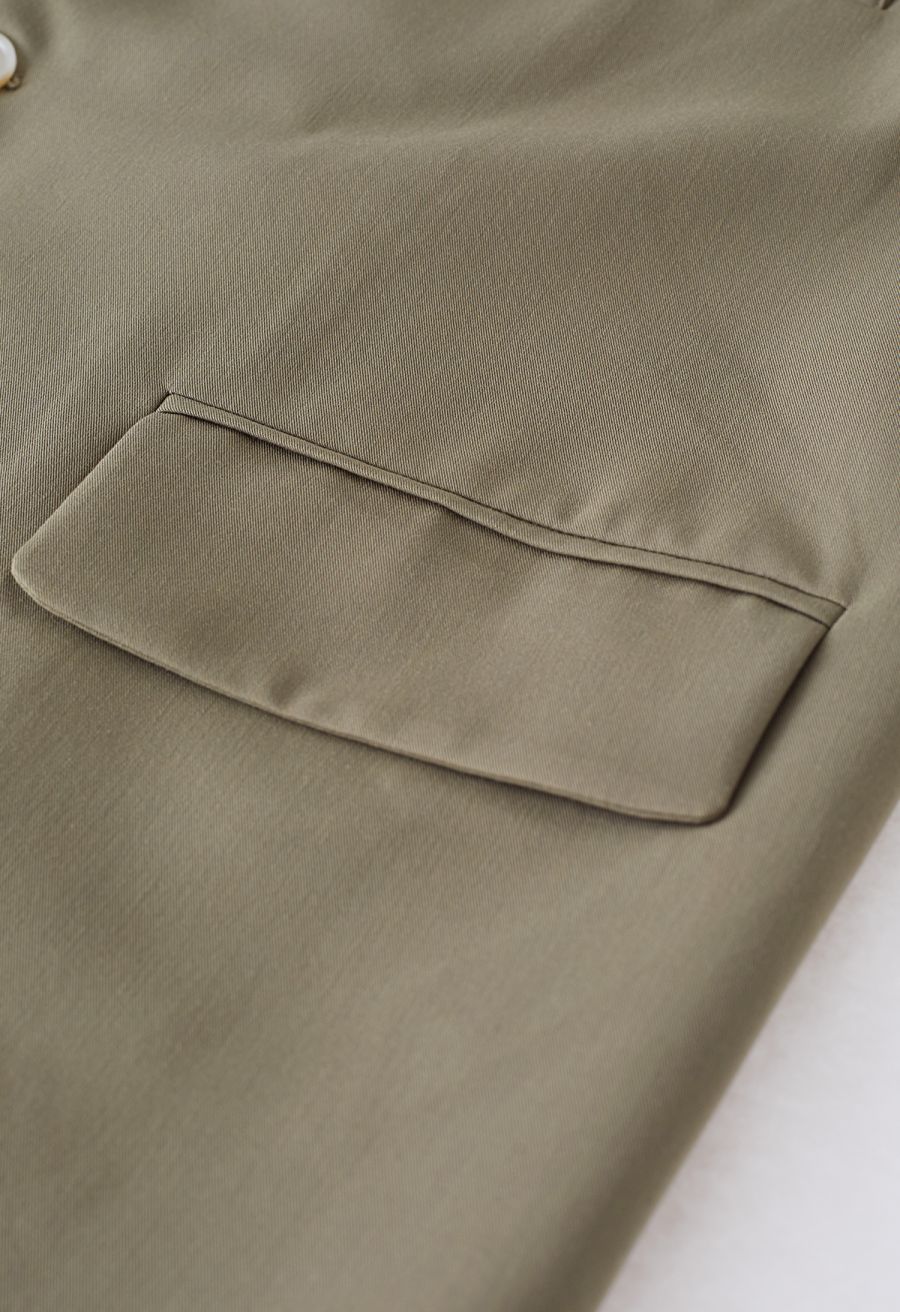 Side Pleat Single-Breasted Blazer in Khaki