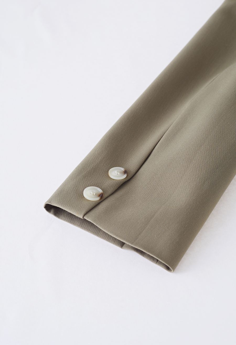 Side Pleat Single-Breasted Blazer in Khaki