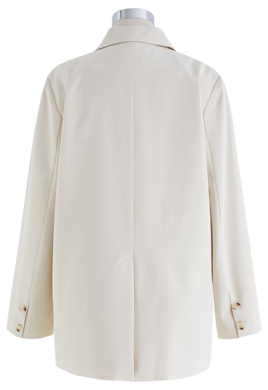 Side Pleat Single-Breasted Blazer in Ivory