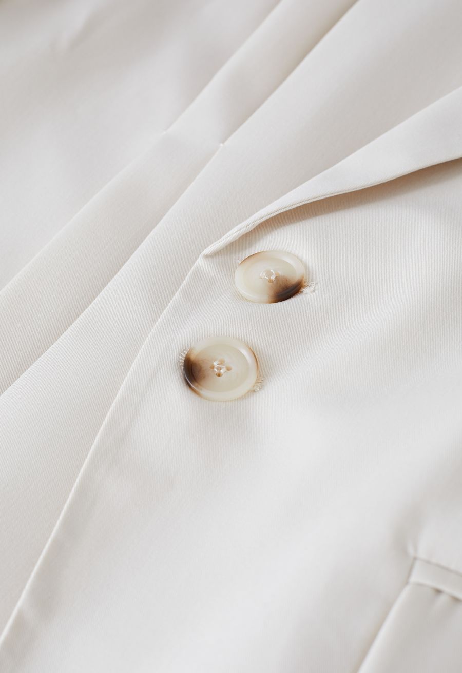 Side Pleat Single-Breasted Blazer in Ivory