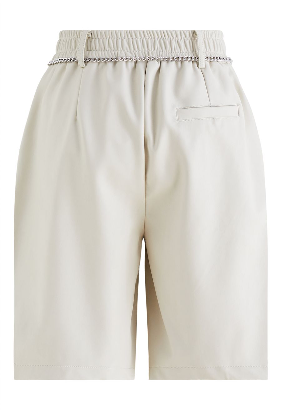 Silver Chain Faux Leather Shorts in Ivory