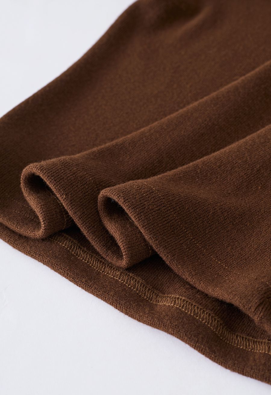 Light Feather Off-Shoulder Knit Crop Top in Brown