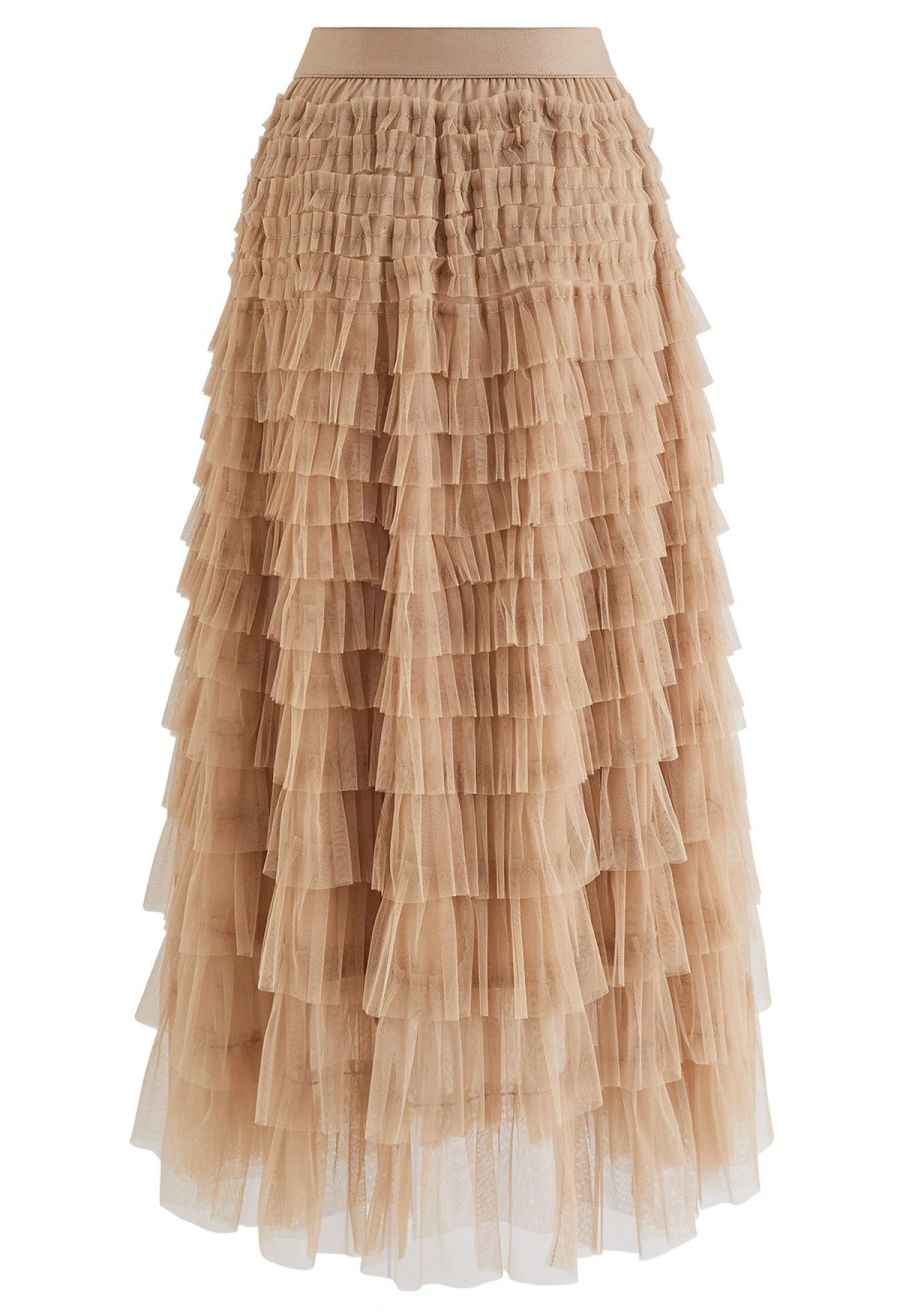 Swan Cloud Midi Skirt in Light Tan