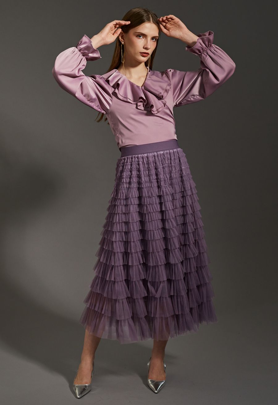 Swan Cloud Midi Skirt in Purple