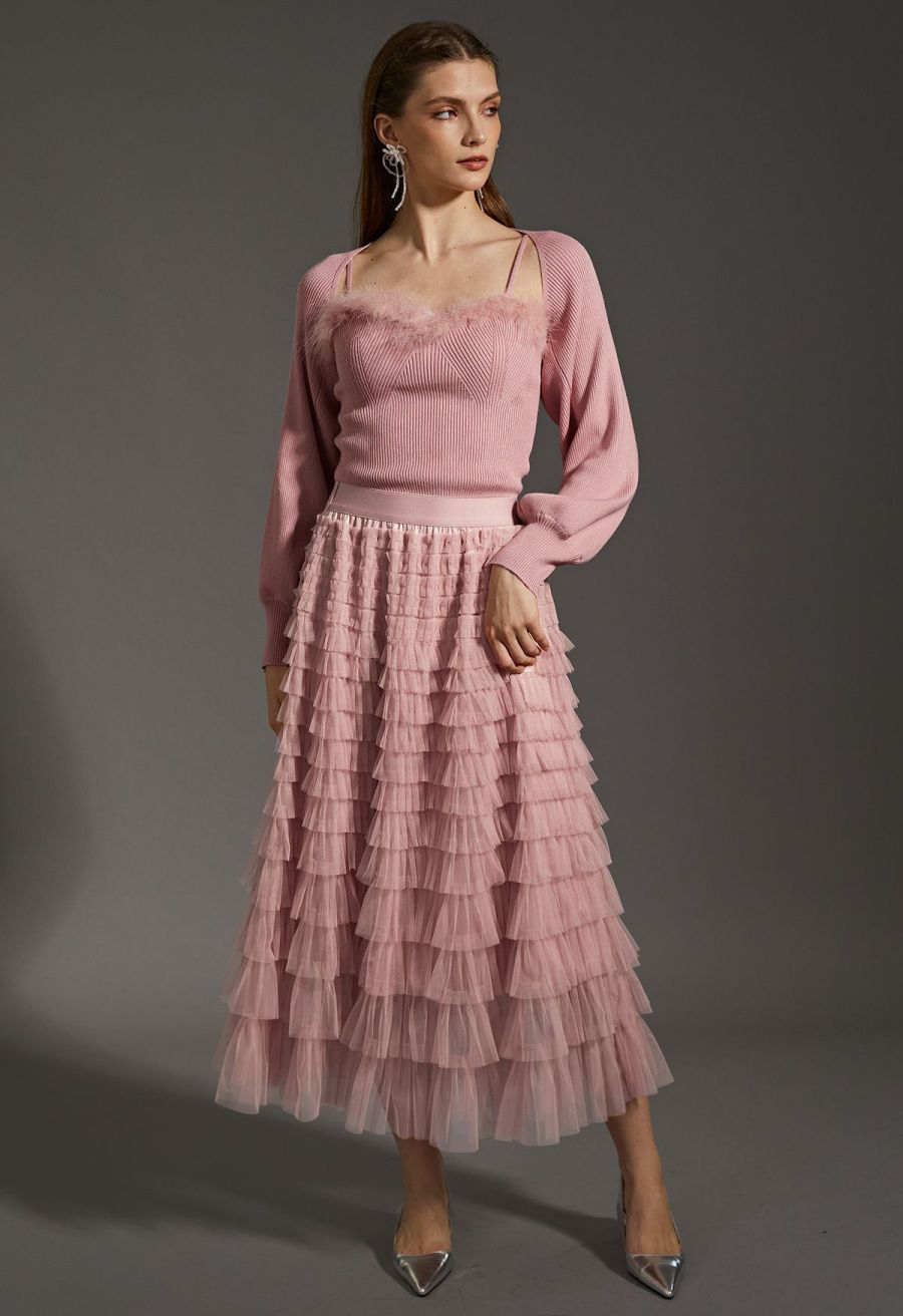 Swan Cloud Midi Skirt in Pink