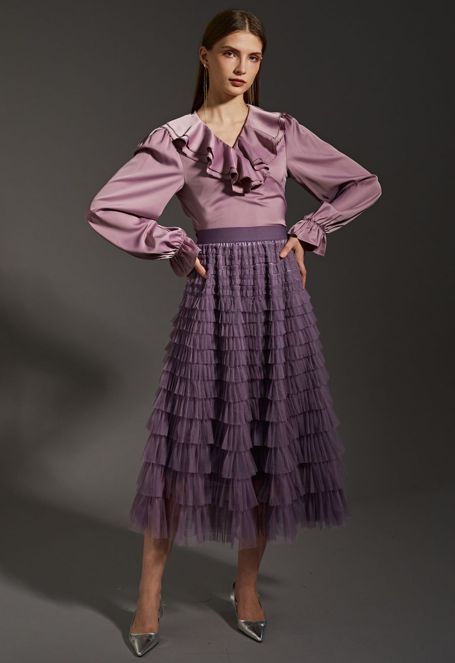 Swan Cloud Midi Skirt in Purple