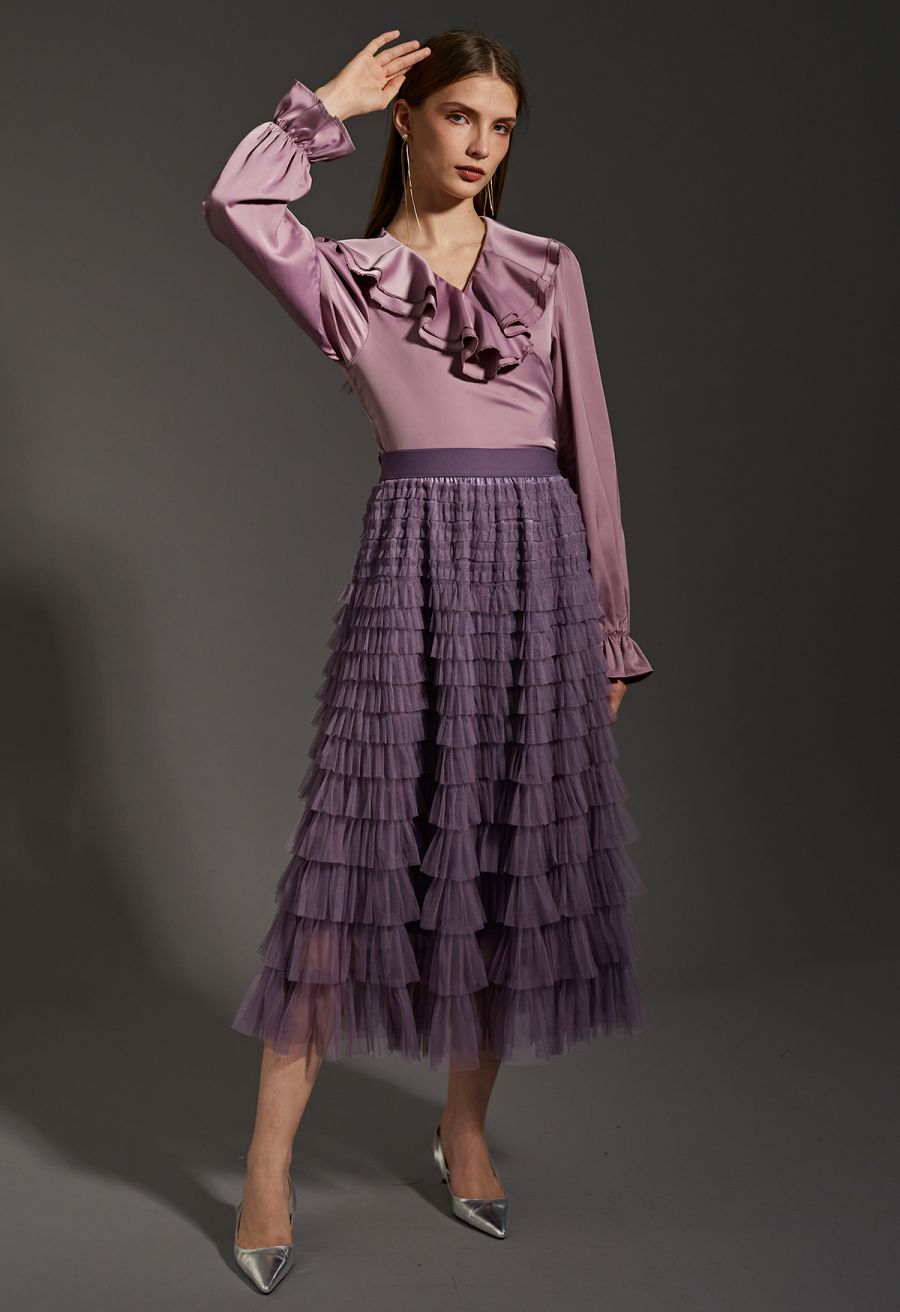 Swan Cloud Midi Skirt in Purple