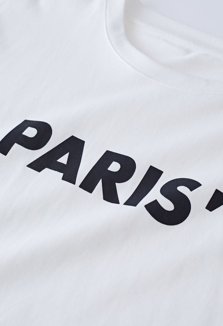 Paris Print Round Neck T-Shirt in White