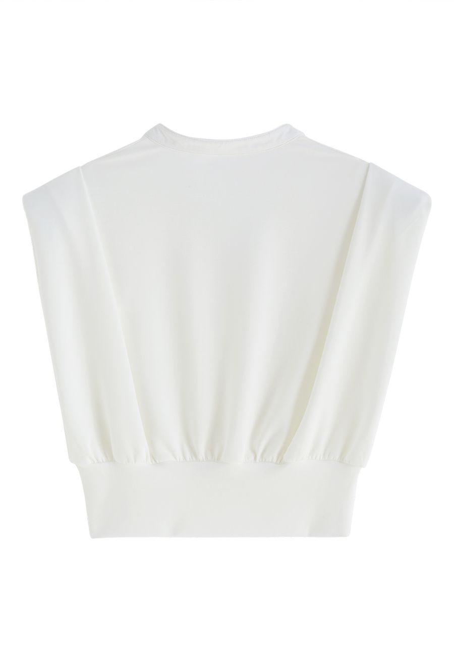 Padded Shoulder V-Neck Sleeveless Top in White