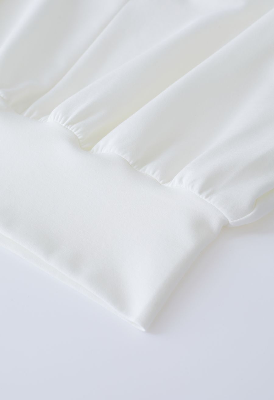 Padded Shoulder V-Neck Sleeveless Top in White