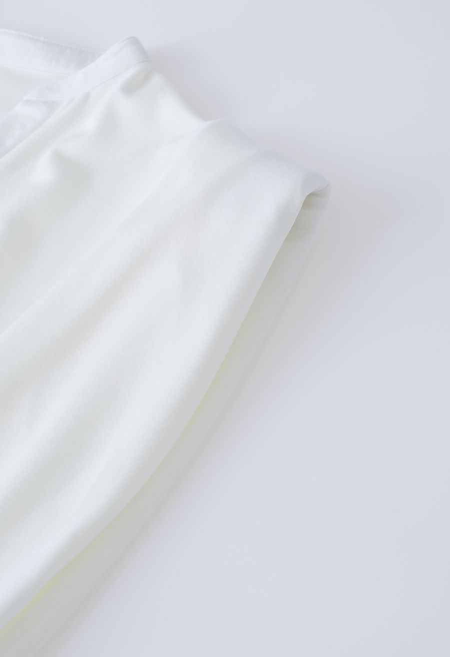 Padded Shoulder V-Neck Sleeveless Top in White