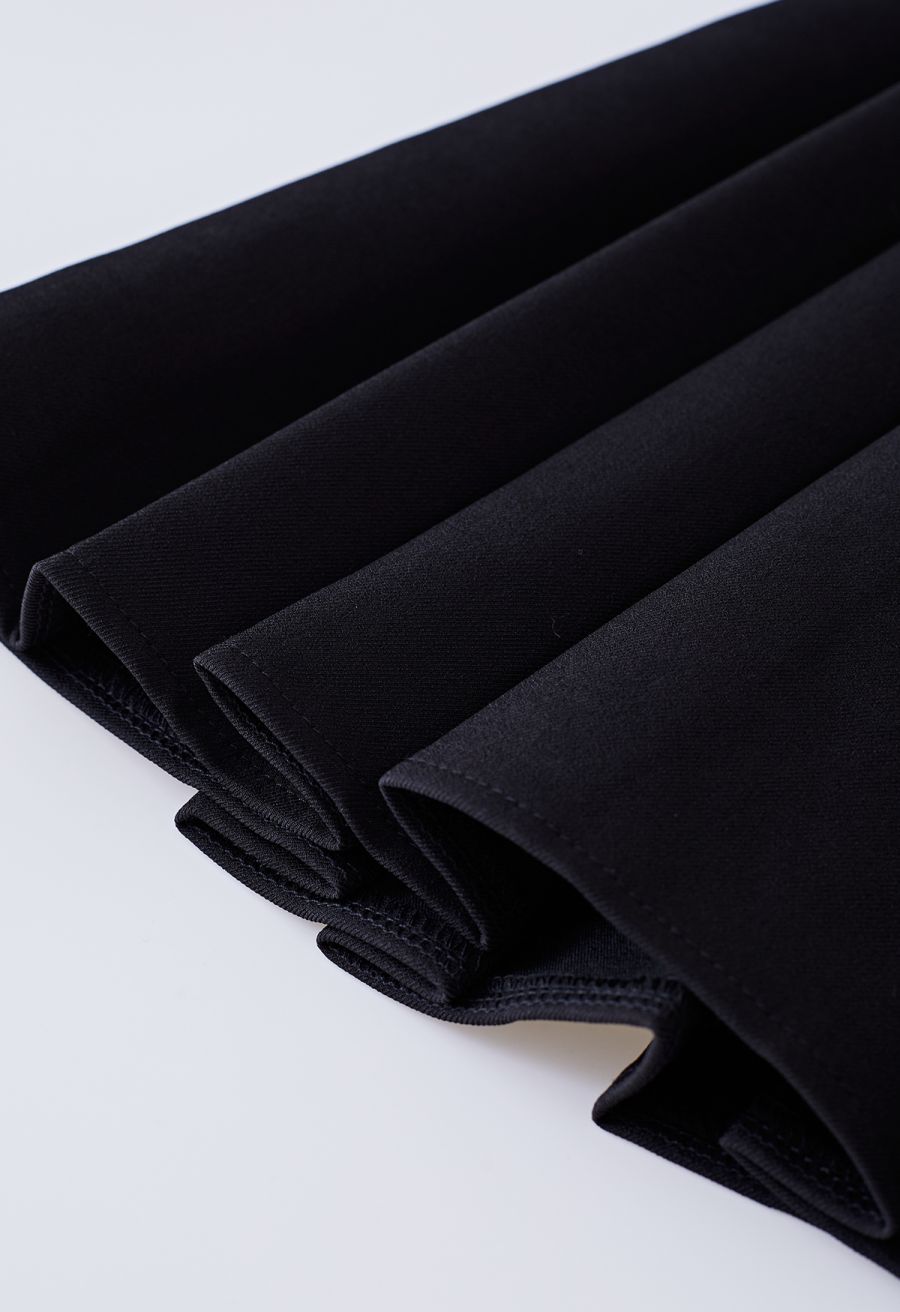 Seam Detailing Belted Pleated Mini Skirt in Black