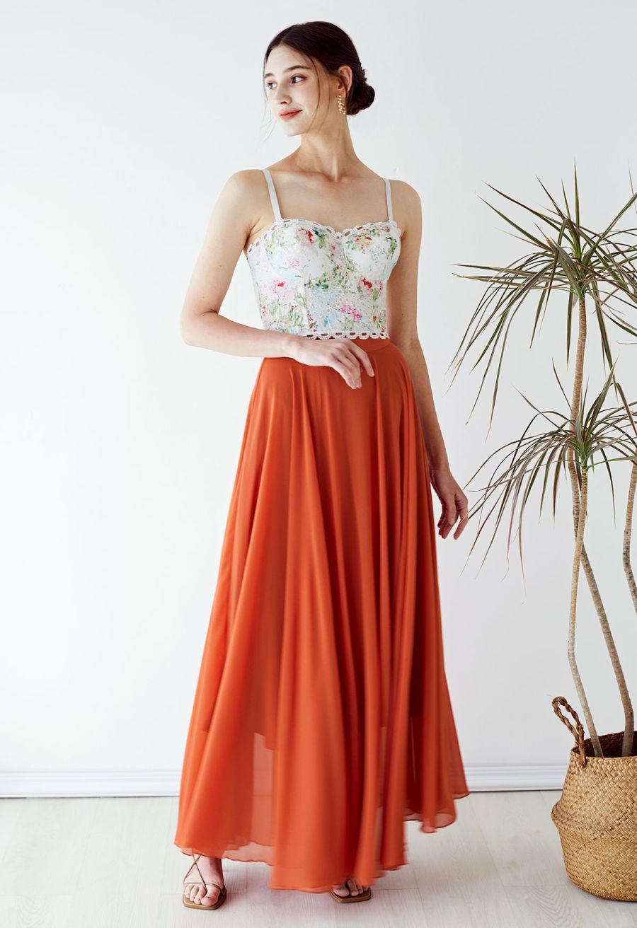 Monet Garden Floral Embroidered Bustier Crop Top