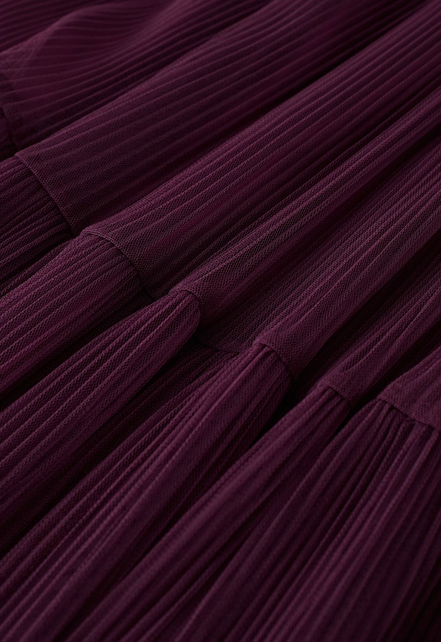 Fairy Plisse Mesh Tulle Midi Skirt in Plum