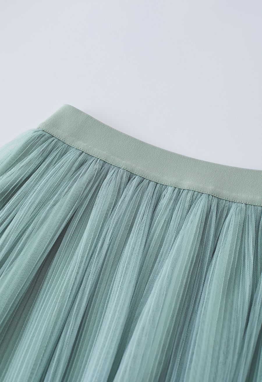 Fairy Plisse Mesh Tulle Midi Skirt in Mint