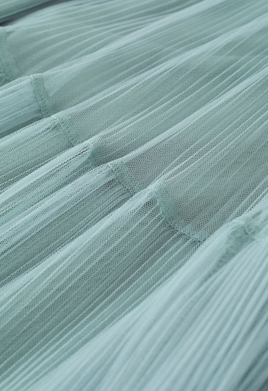 Fairy Plisse Mesh Tulle Midi Skirt in Mint