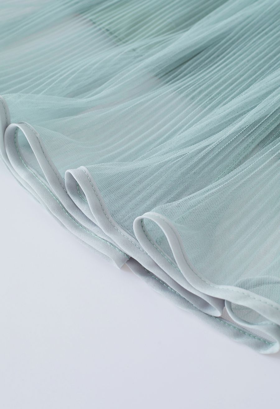 Fairy Plisse Mesh Tulle Midi Skirt in Mint