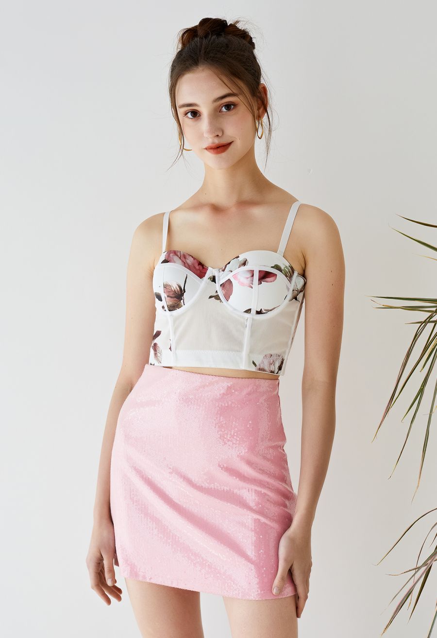 Blooming Flower Bustier Crop Top in White