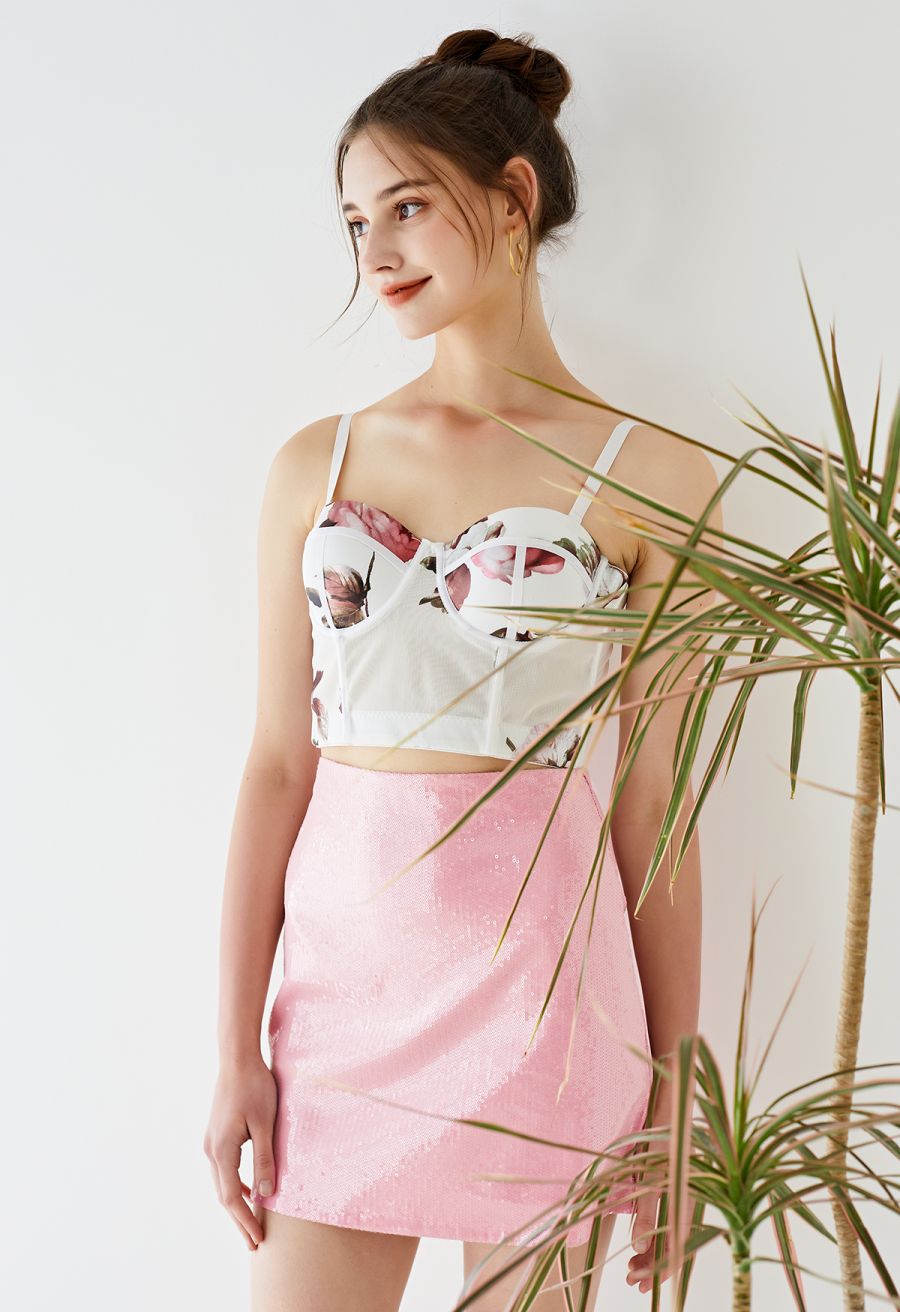 Blooming Flower Bustier Crop Top in White
