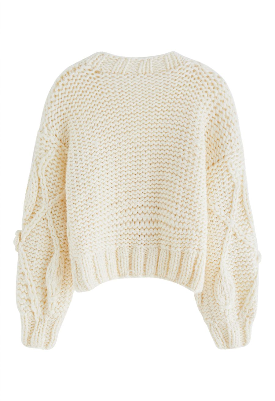 V-Neck Stitch Rose Buttoned Crop Cardigan
