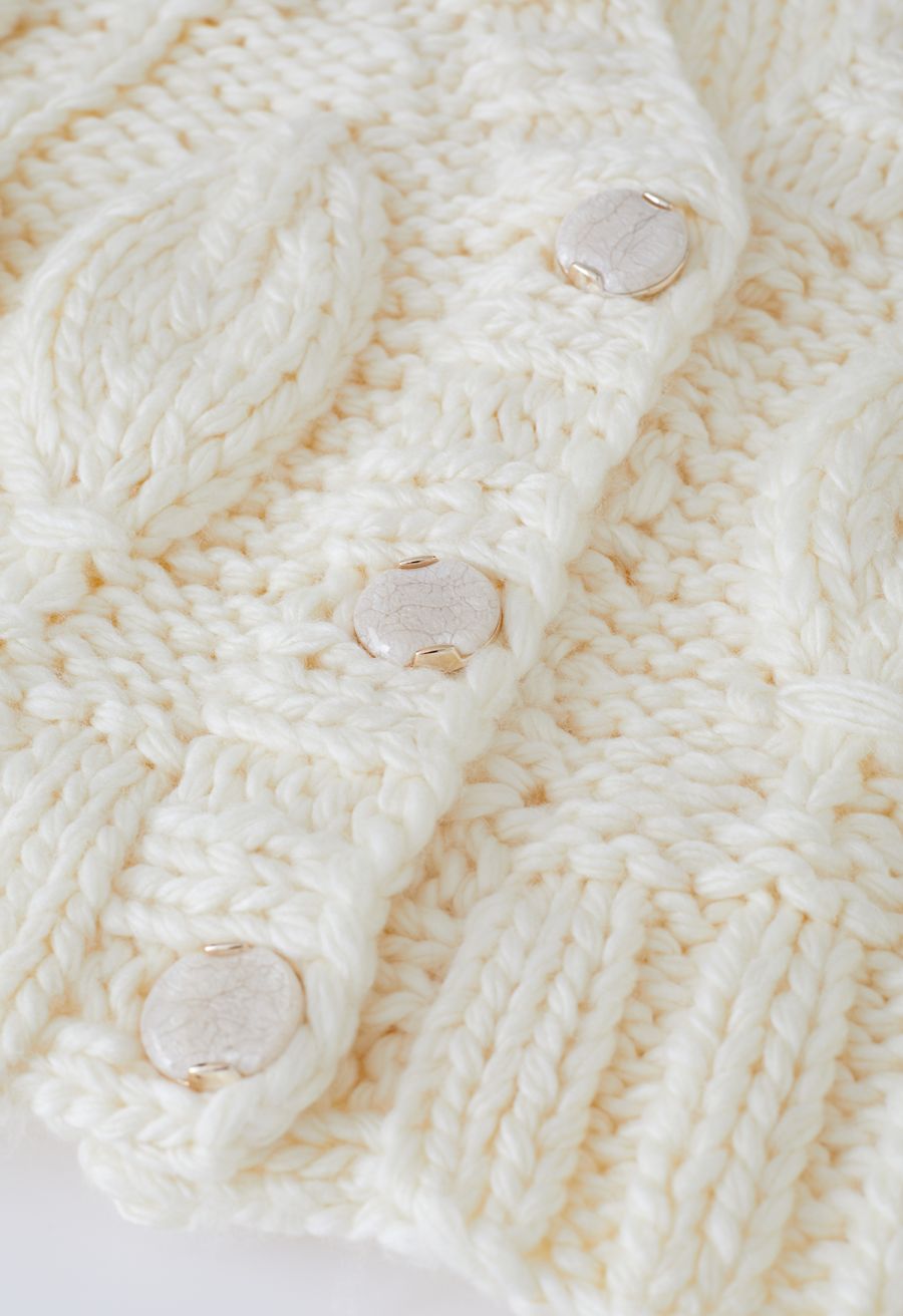 V-Neck Stitch Rose Buttoned Crop Cardigan