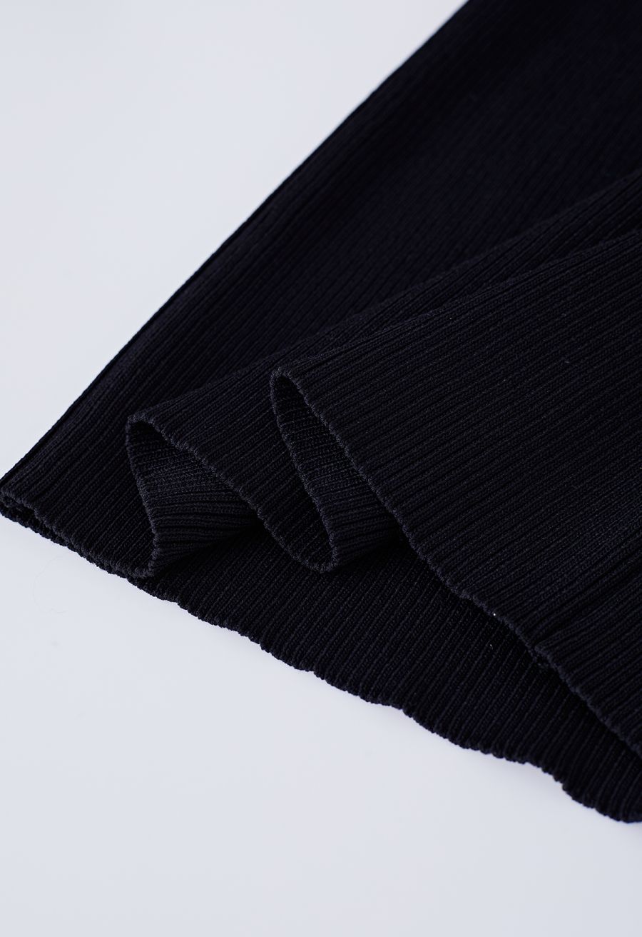 Tiered Ruffle Sleeves Spliced Knit Top in Black