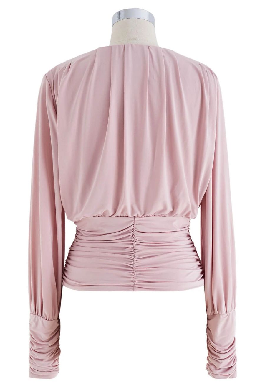 Tender Ruched Detail Faux Wrap Top