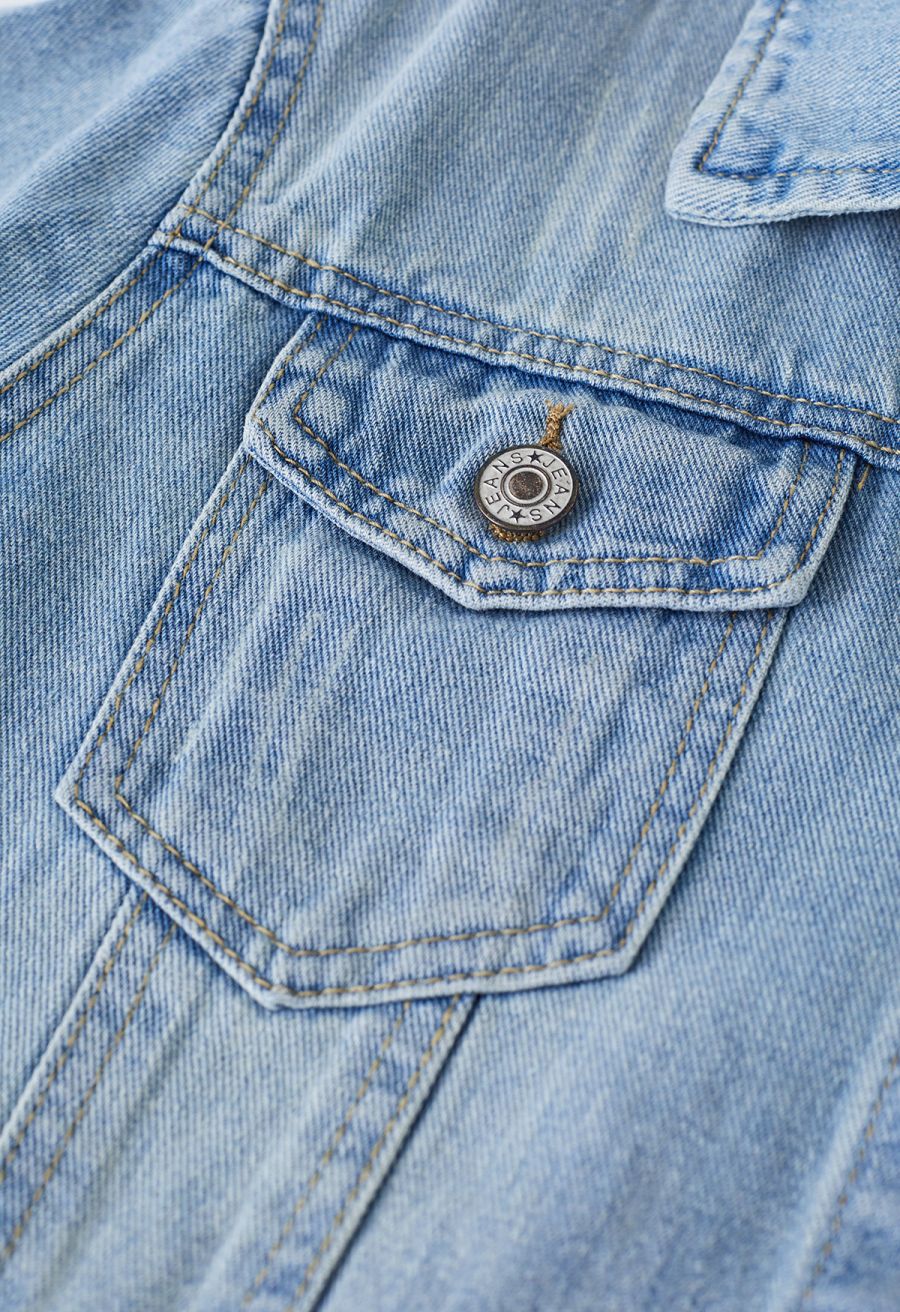 Bust Pocket Collared Denim Jacket in Light Blue