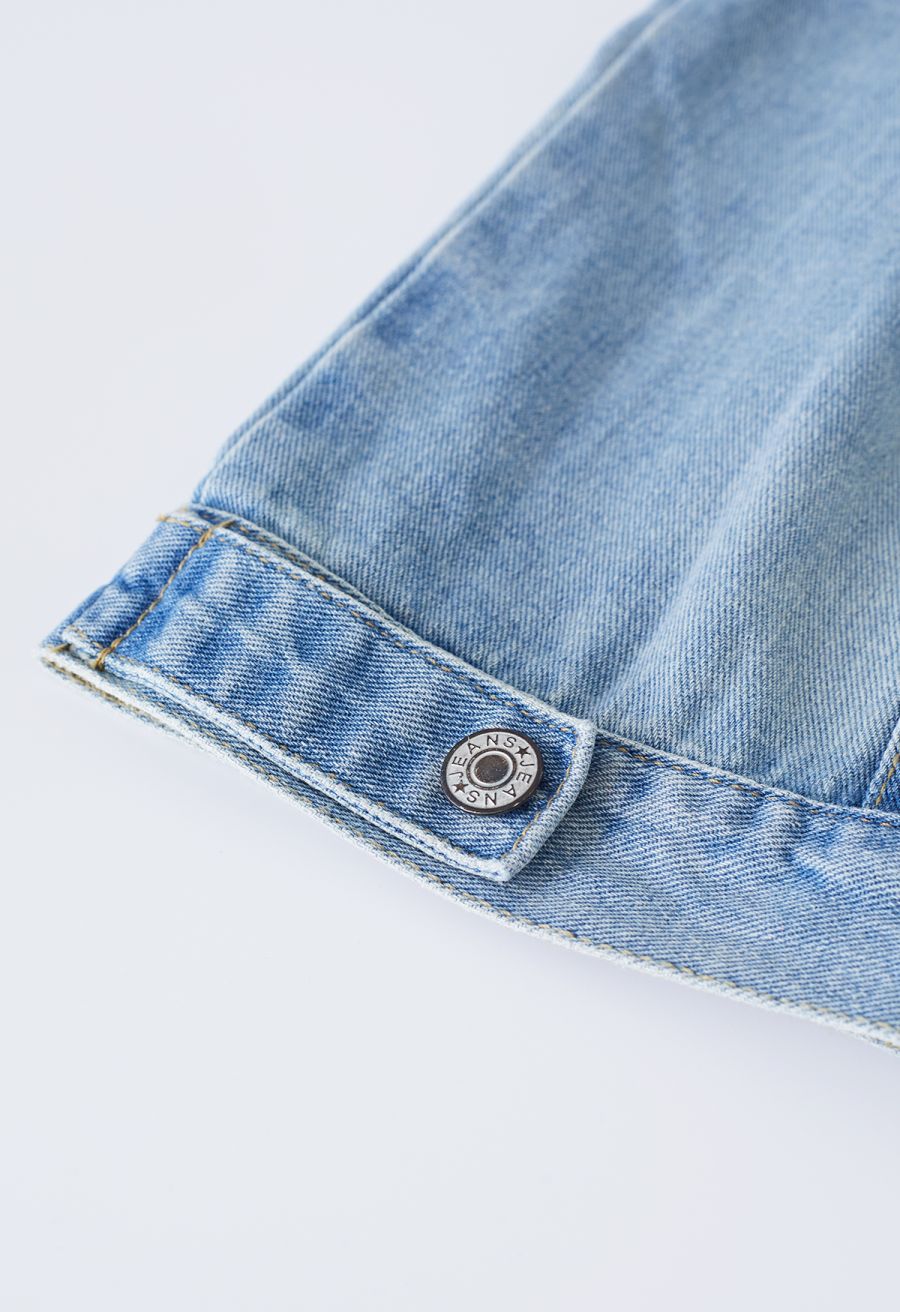Bust Pocket Collared Denim Jacket in Light Blue