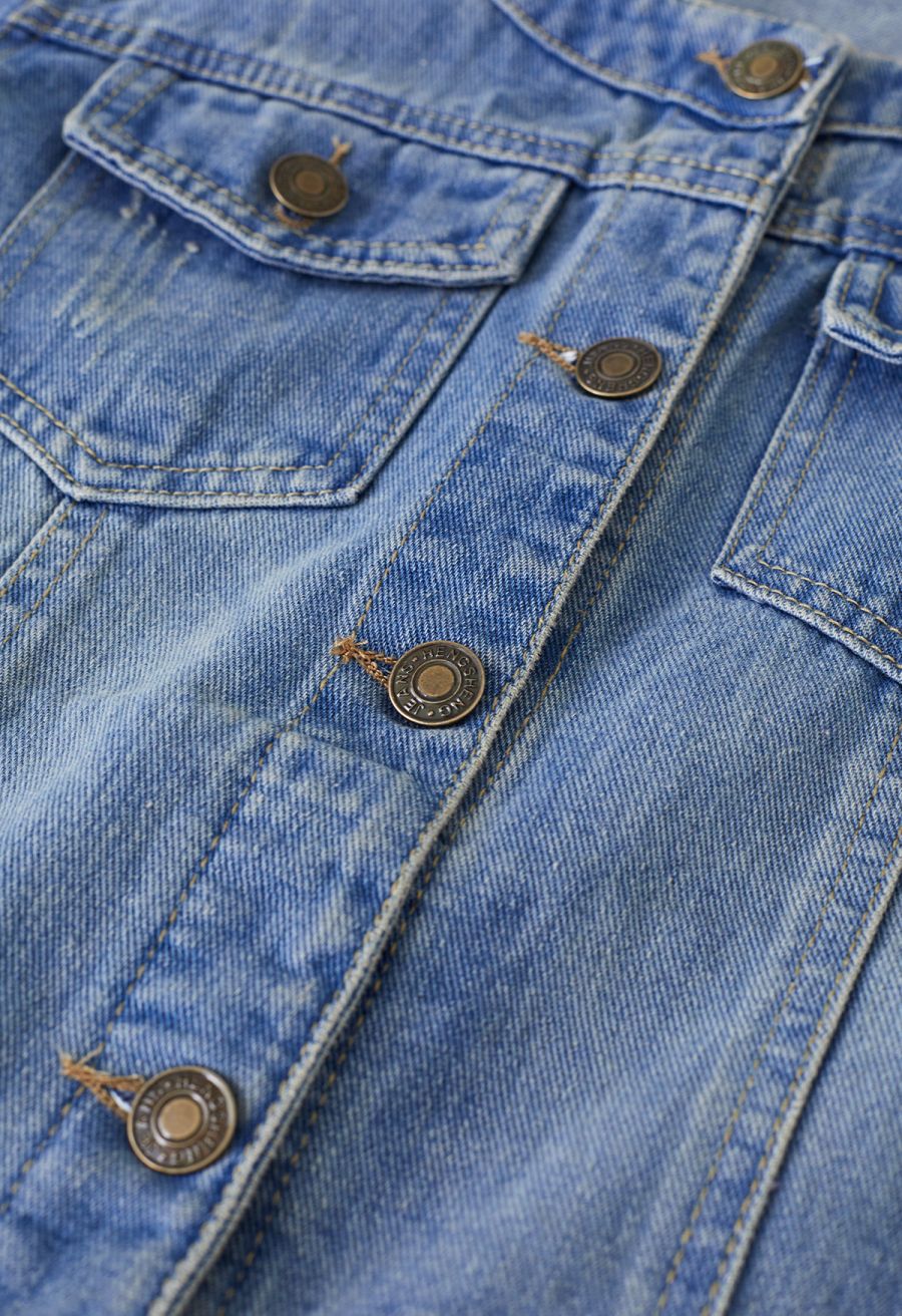 Light Wash Collarless Denim Jacket