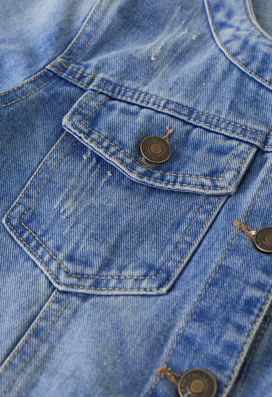 Light Wash Collarless Denim Jacket