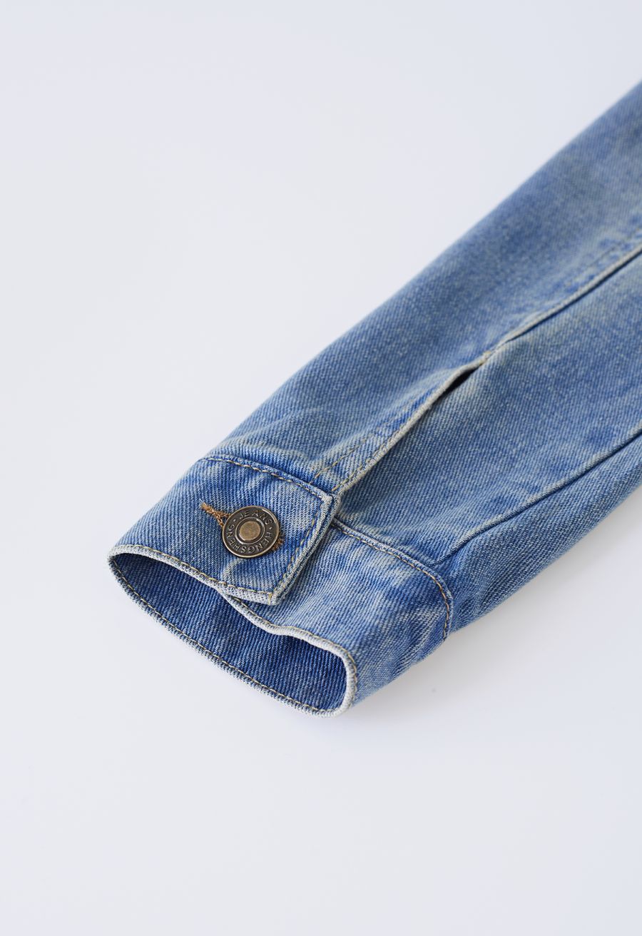 Light Wash Collarless Denim Jacket