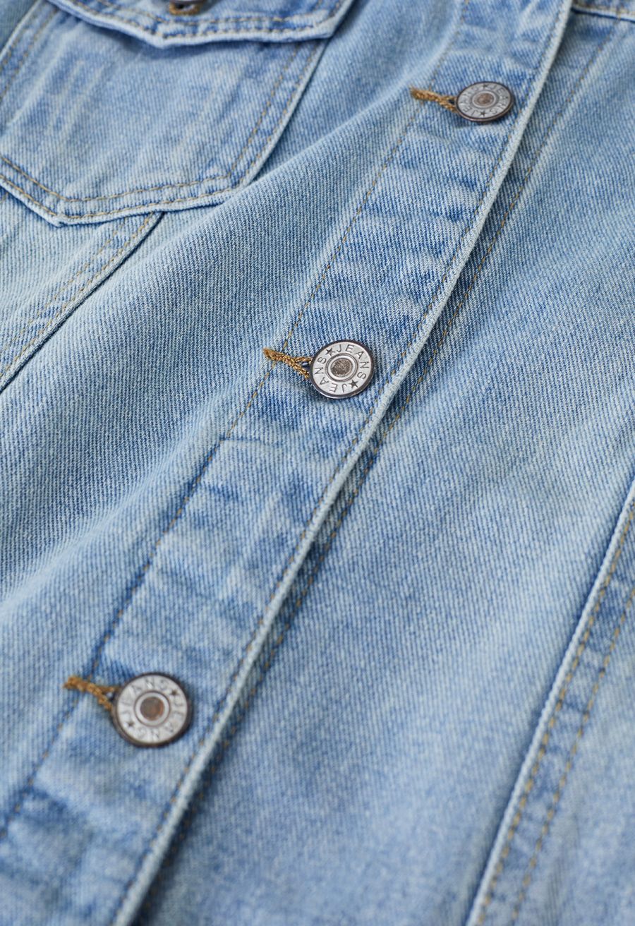 Bust Pocket Collared Denim Jacket in Light Blue
