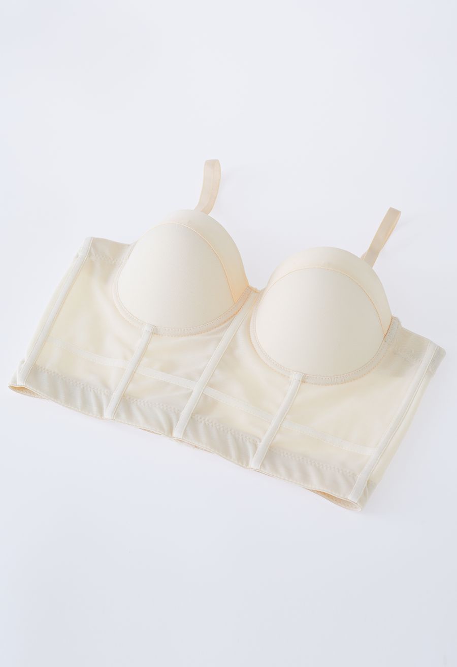 Solid Color Underwire Bustier Crop Top in Cream