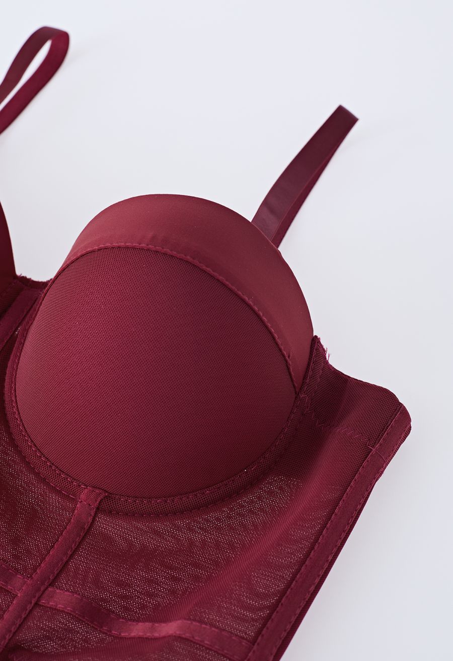 Solid Color Underwire Bustier Crop Top in Burgundy
